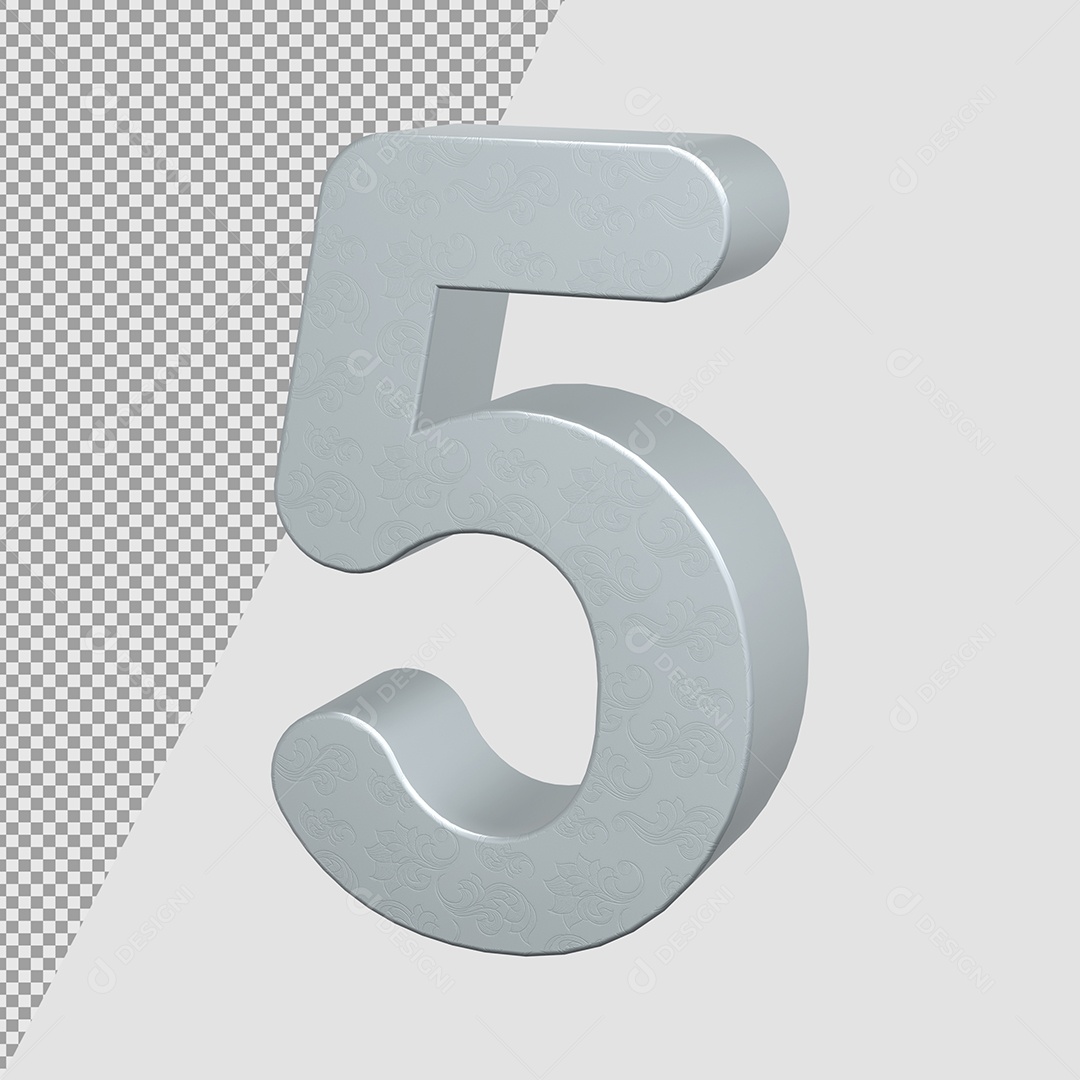 Número 5 Cinza Elemento 3D Para composição PSD
