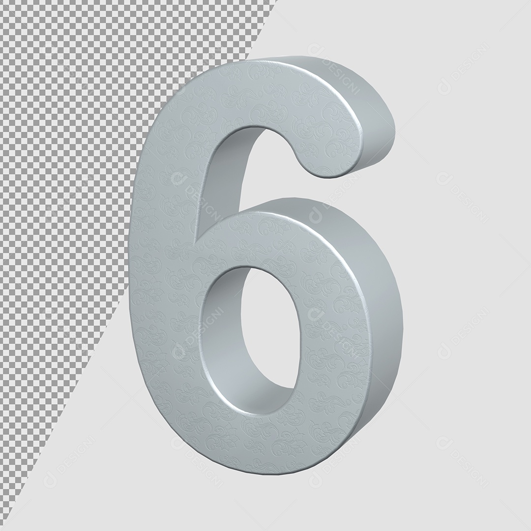 Número 6 Cinza Elemento 3D Para composição PSD