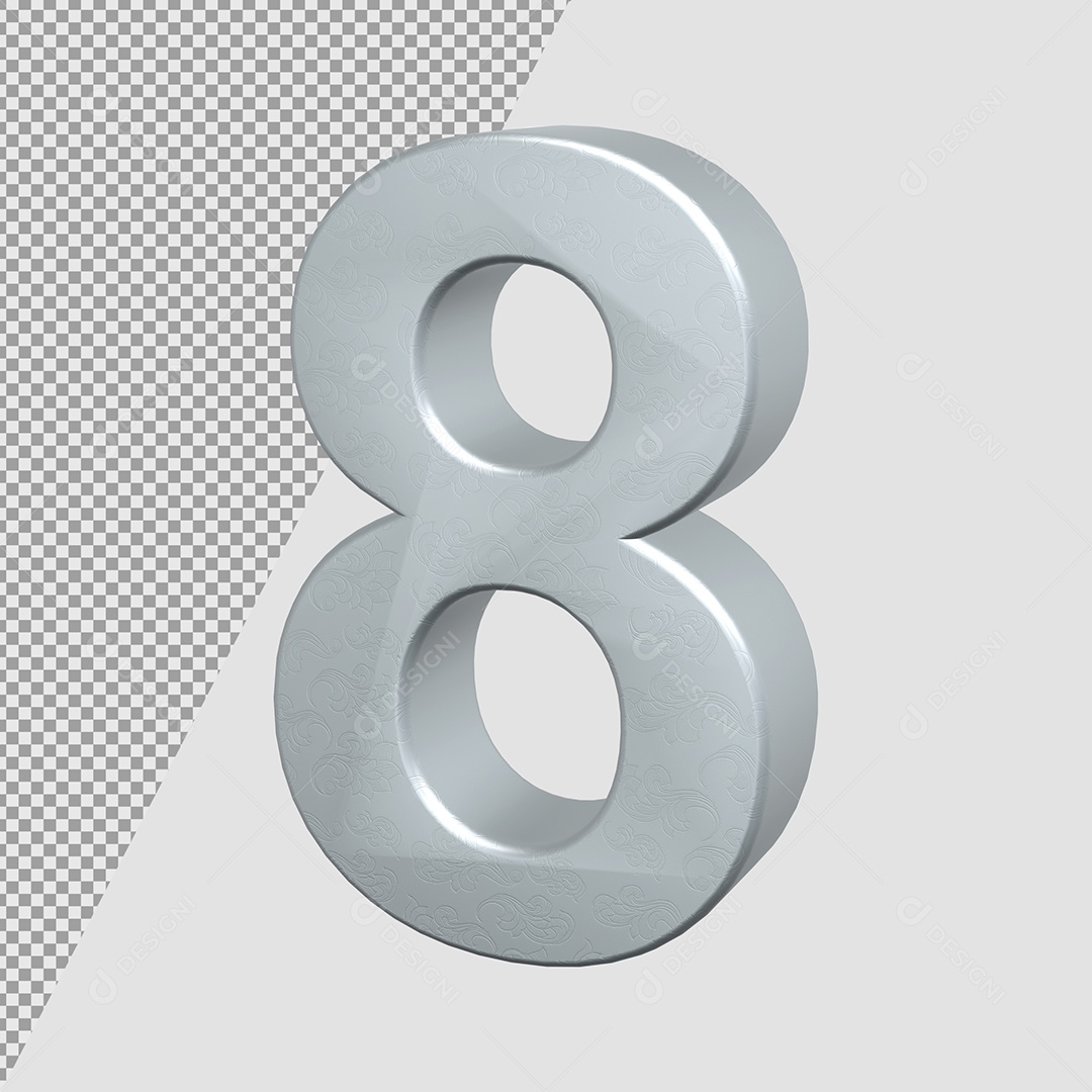 Número 8 Cinza Elemento 3D Para composição PSD
