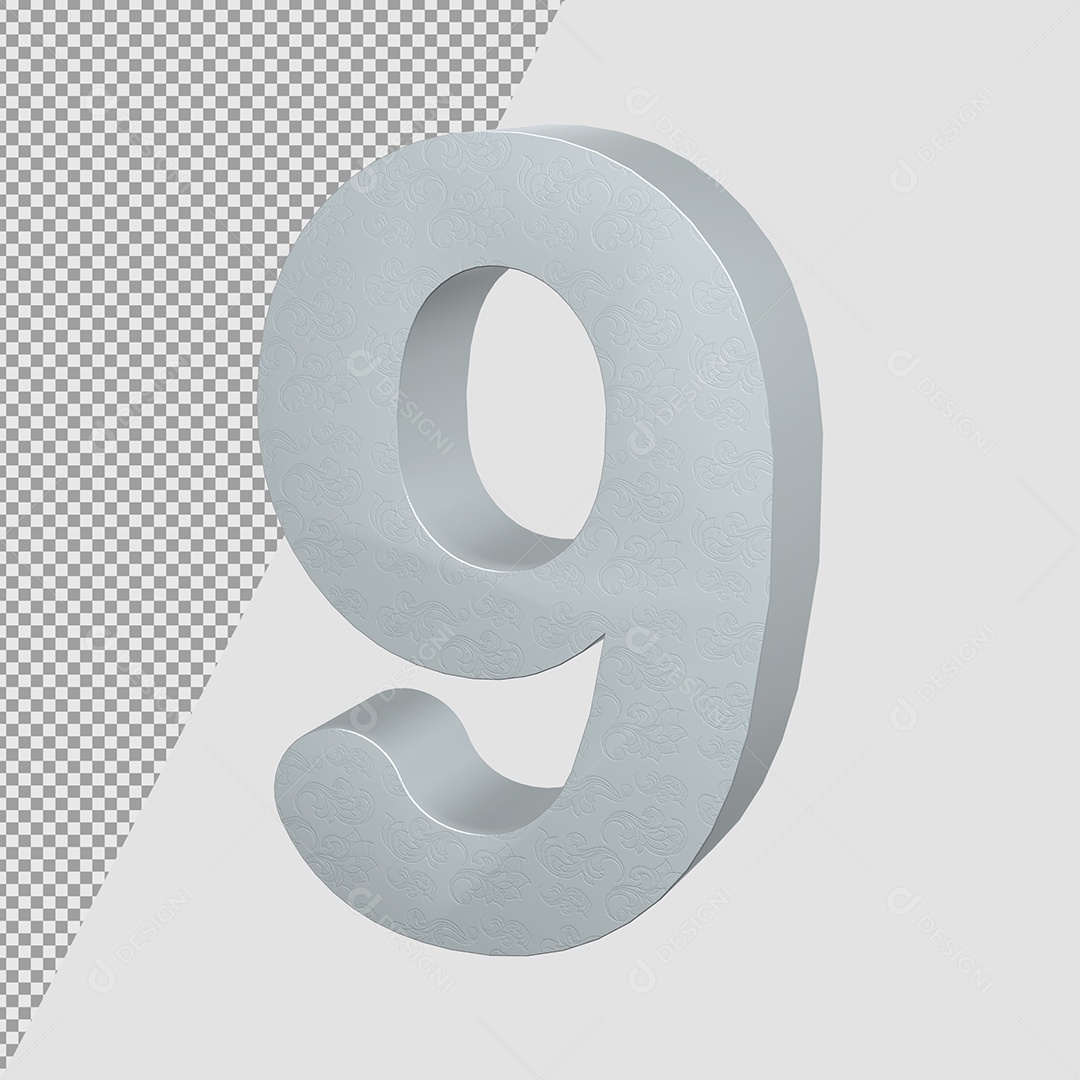 Número 9 Cinza Elemento 3D Para composição PSD