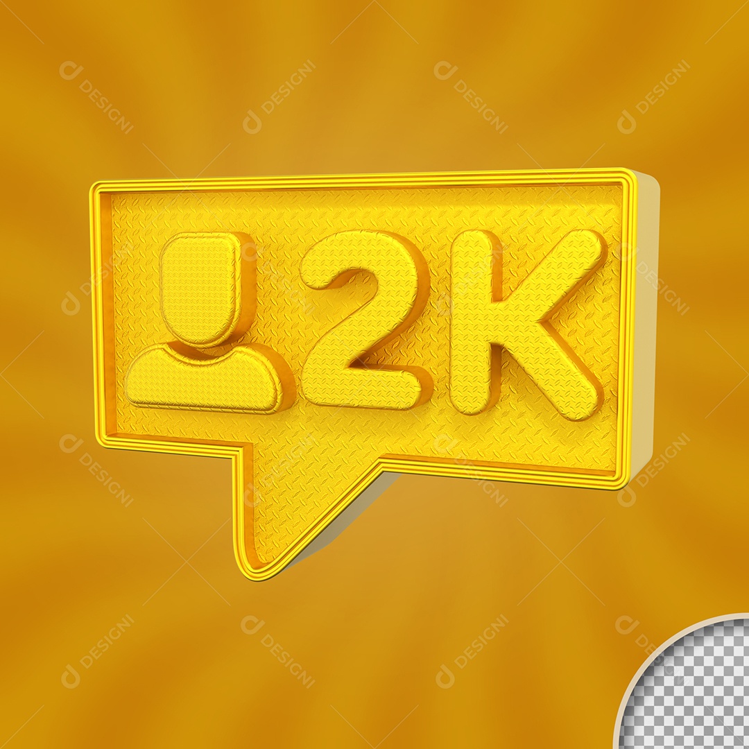 Ícone Dourado 3D de perfil com 2k de Seguidores Elemento para Composição PSD
