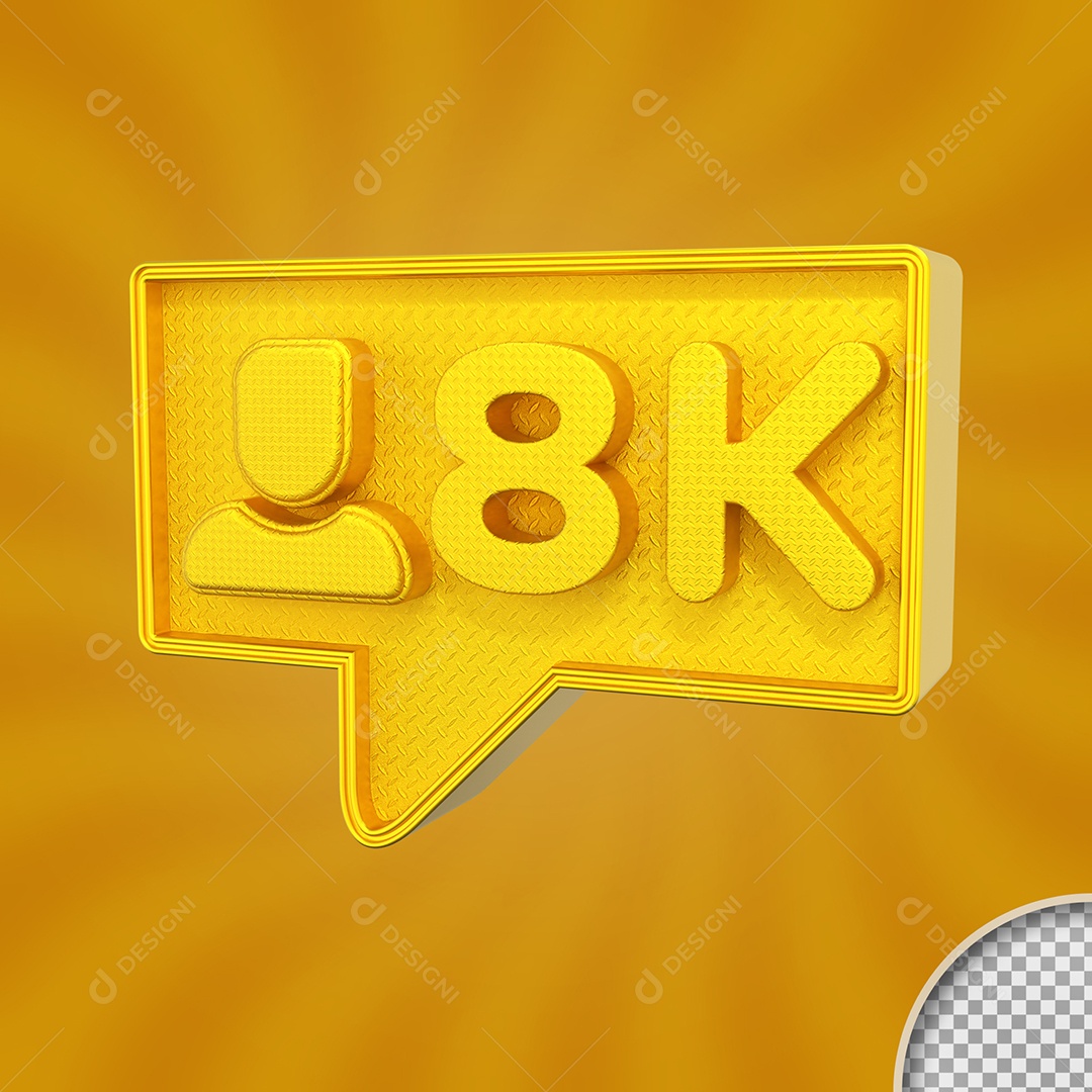 Ícone Dourado 3D de perfil com 8k de Seguidores Elemento para Composição PSD