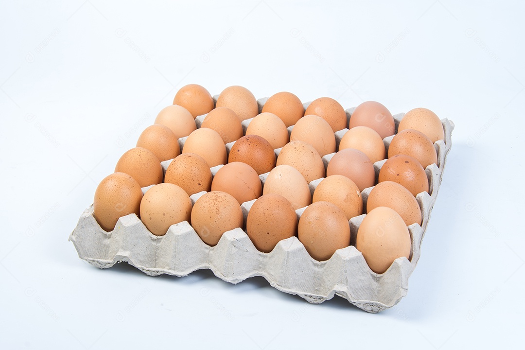 Ovo em uma caixa de ovos no fundo branco