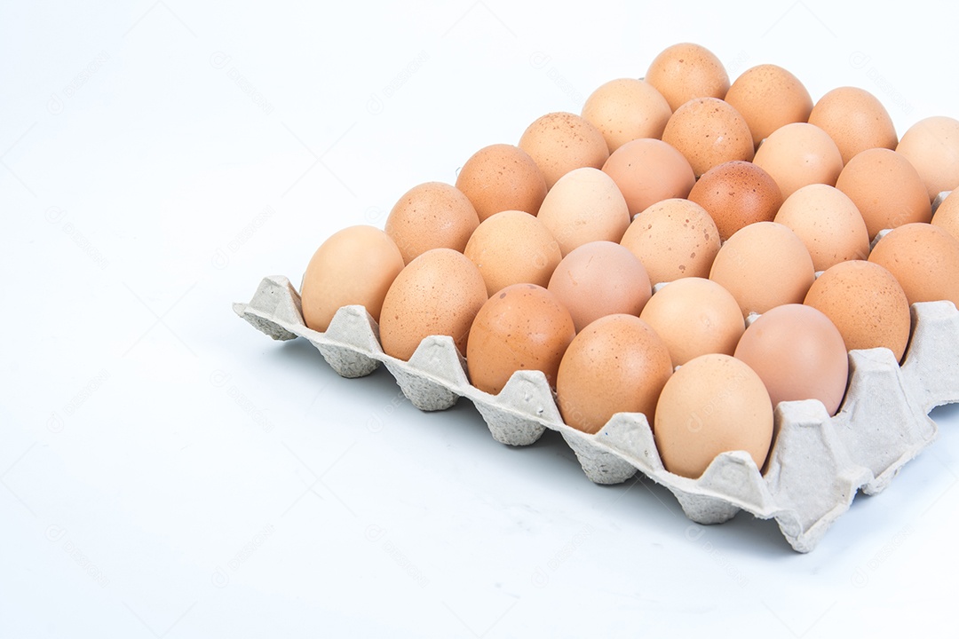 Ovo em uma caixa de ovos no fundo branco