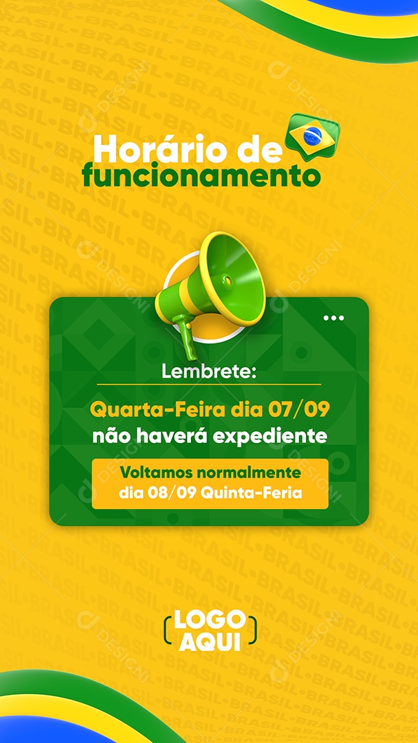 Story Lembrete não haverá expediente Feriado da Independência Social Media PSD Editável