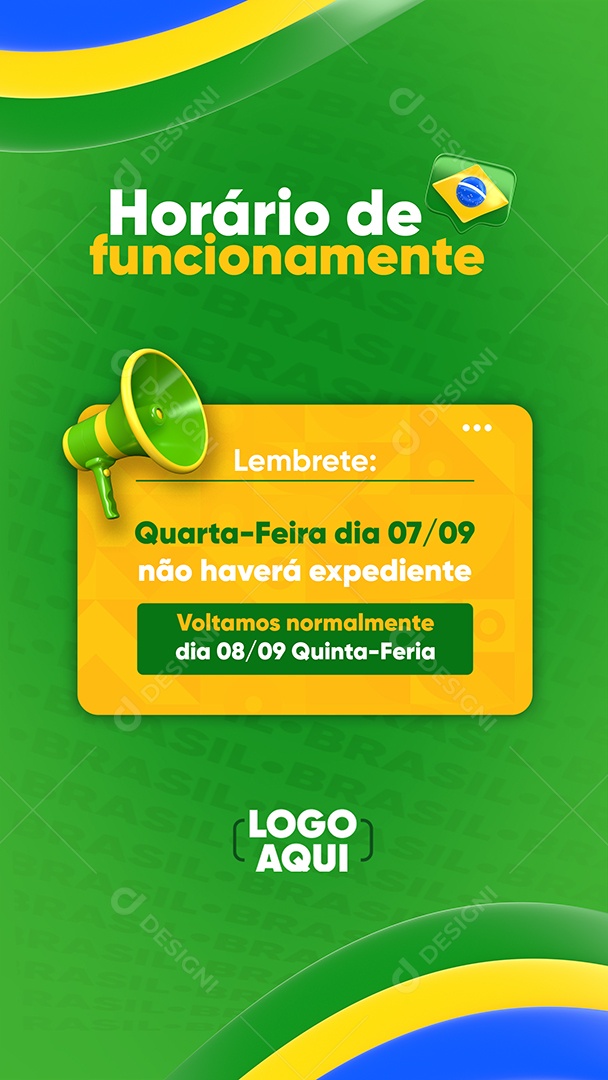 Story Lembrete não haverá expediente Feriado da Independência Social Media PSD Editável