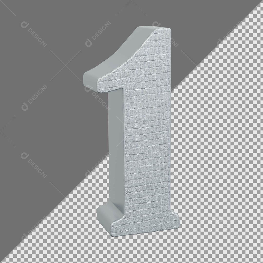 Número 1 Cinza Elemento 3D Para composição PSD
