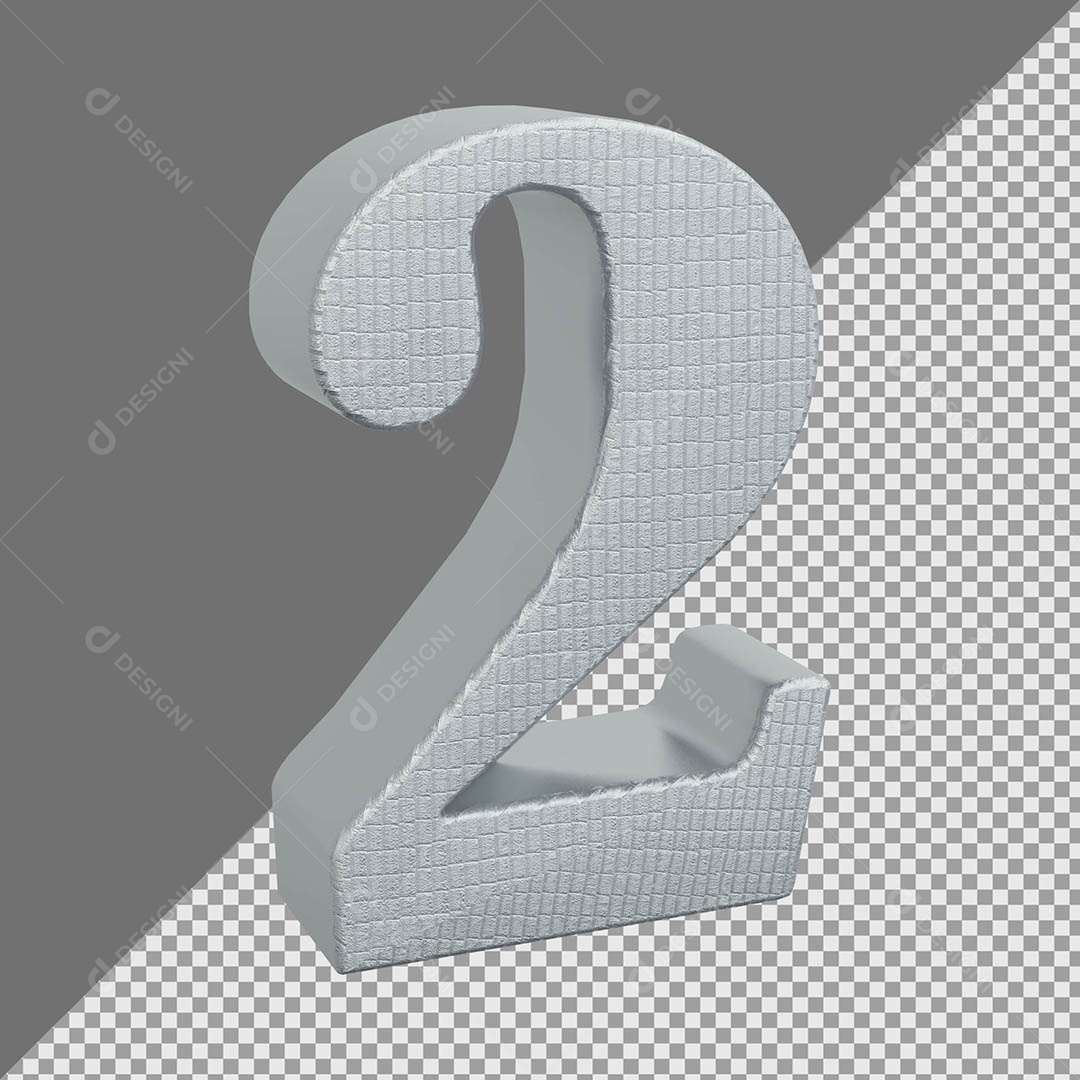 Número 2 Cinza Elemento 3D Para composição PSD