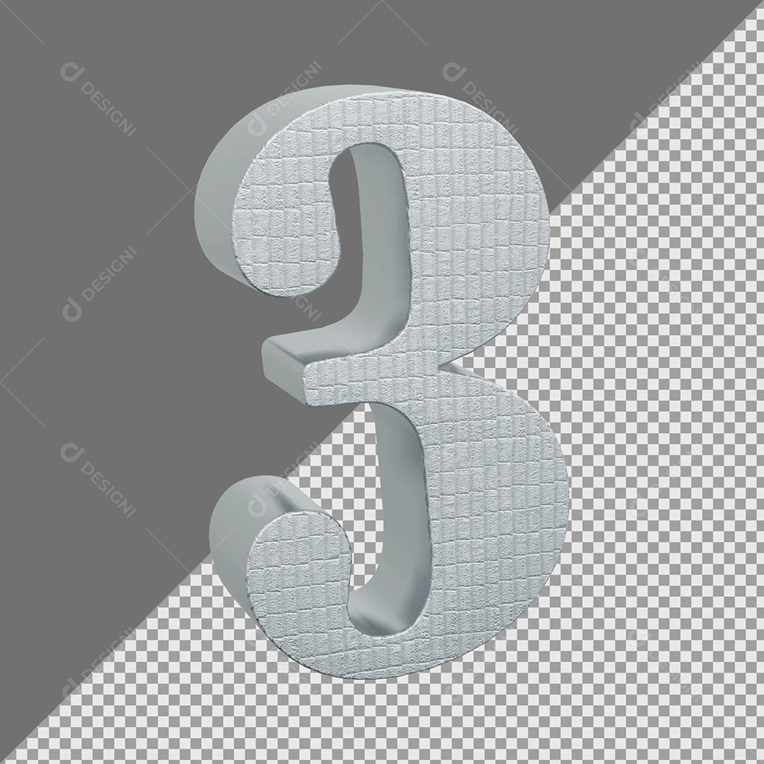 Número 3 Cinza Elemento 3D Para composição PSD