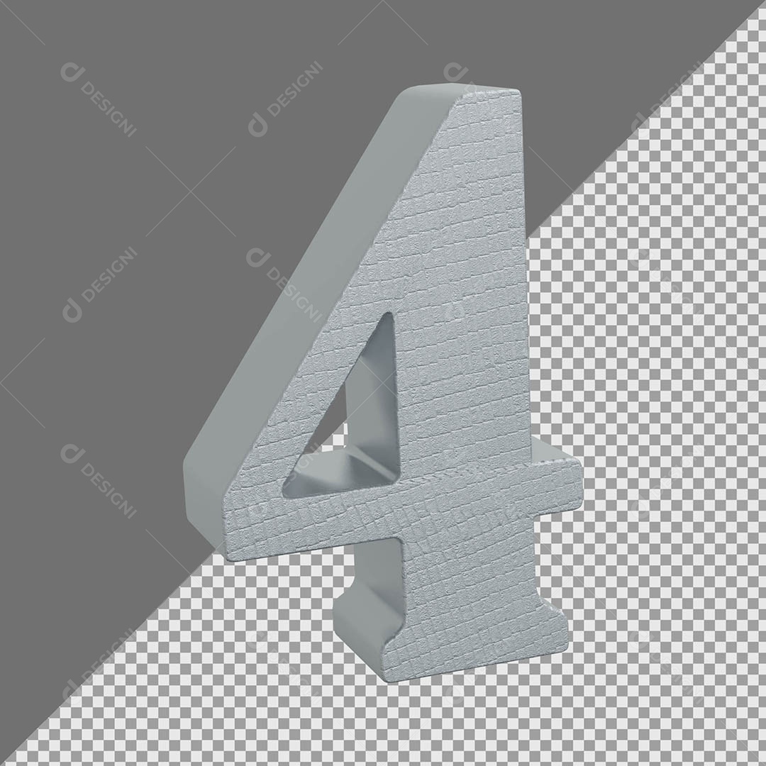 Número 4 Cinza Elemento 3D Para composição PSD