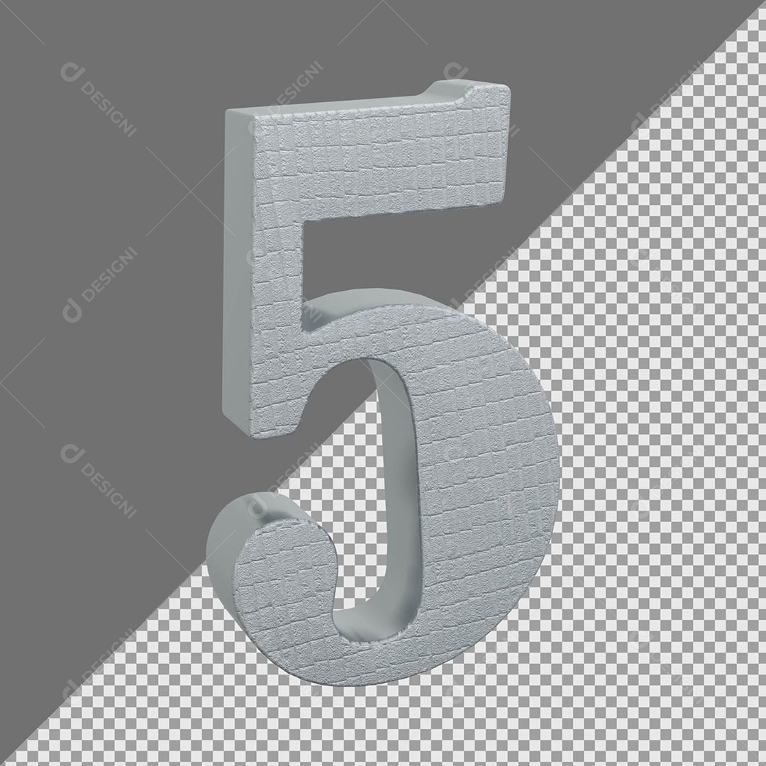 Número 5 Cinza Elemento 3D Para composição PSD