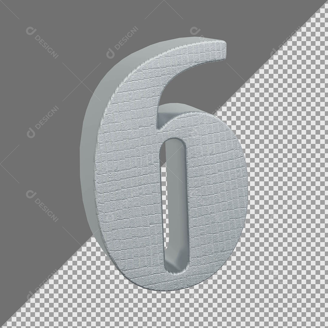 Número 6 Cinza Elemento 3D Para composição PSD