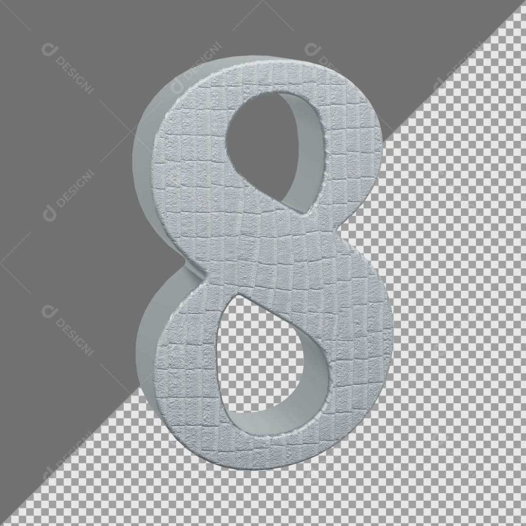 Número 8 Cinza Elemento 3D Para composição PSD