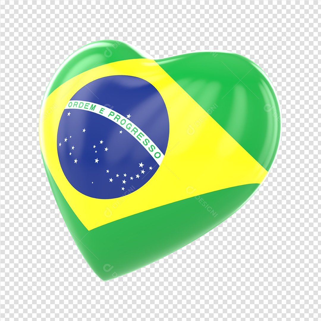 Coração do Brasil Elemento 3D da Independência para Composição PSD