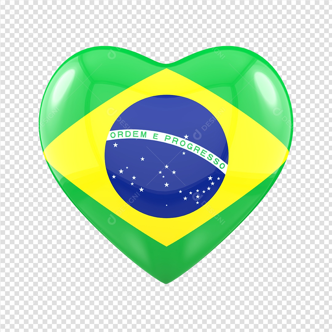 Coração do Brasil Elemento 3D da Independência para Composição PSD