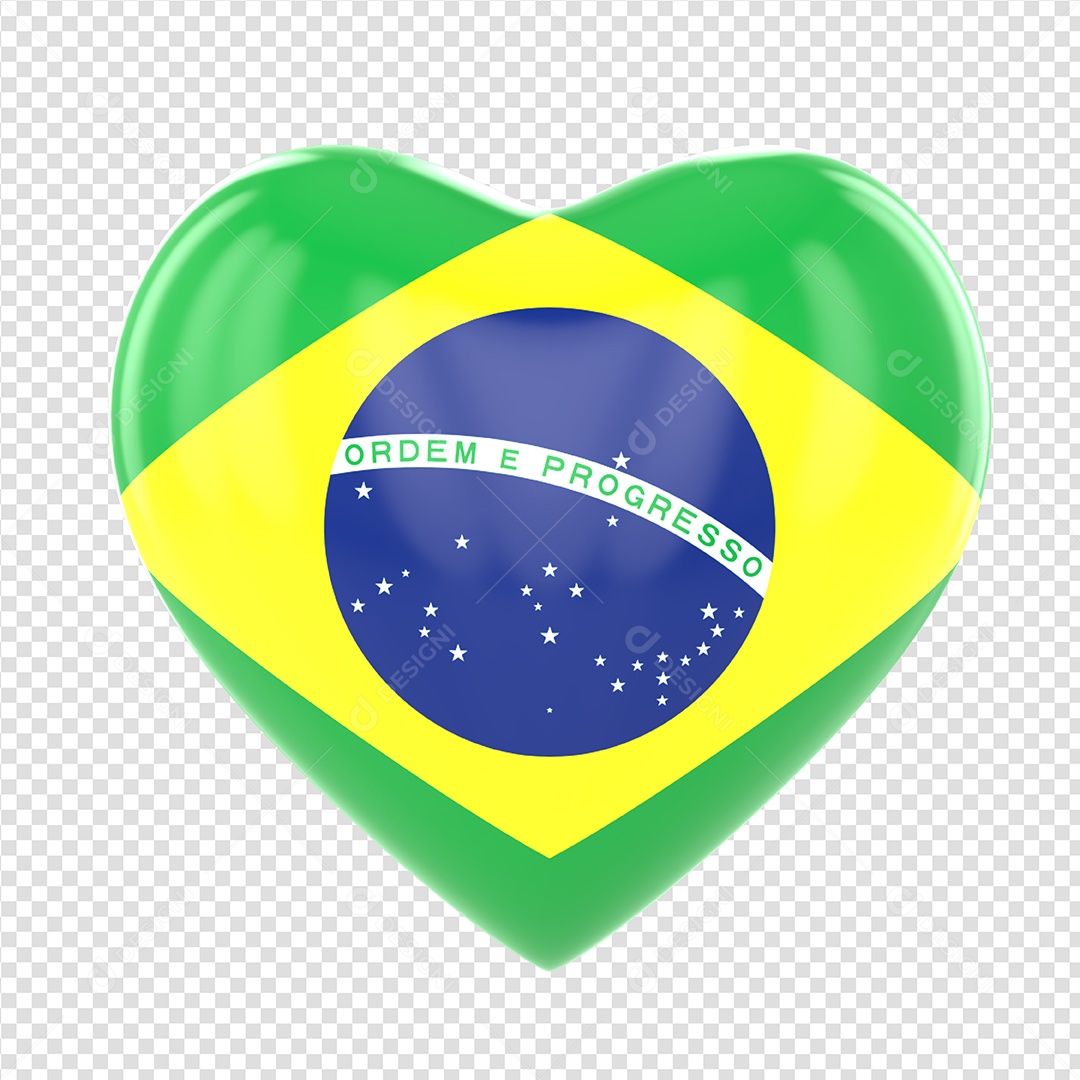 Coração do Brasil Elemento 3D da Independência para Composição PSD