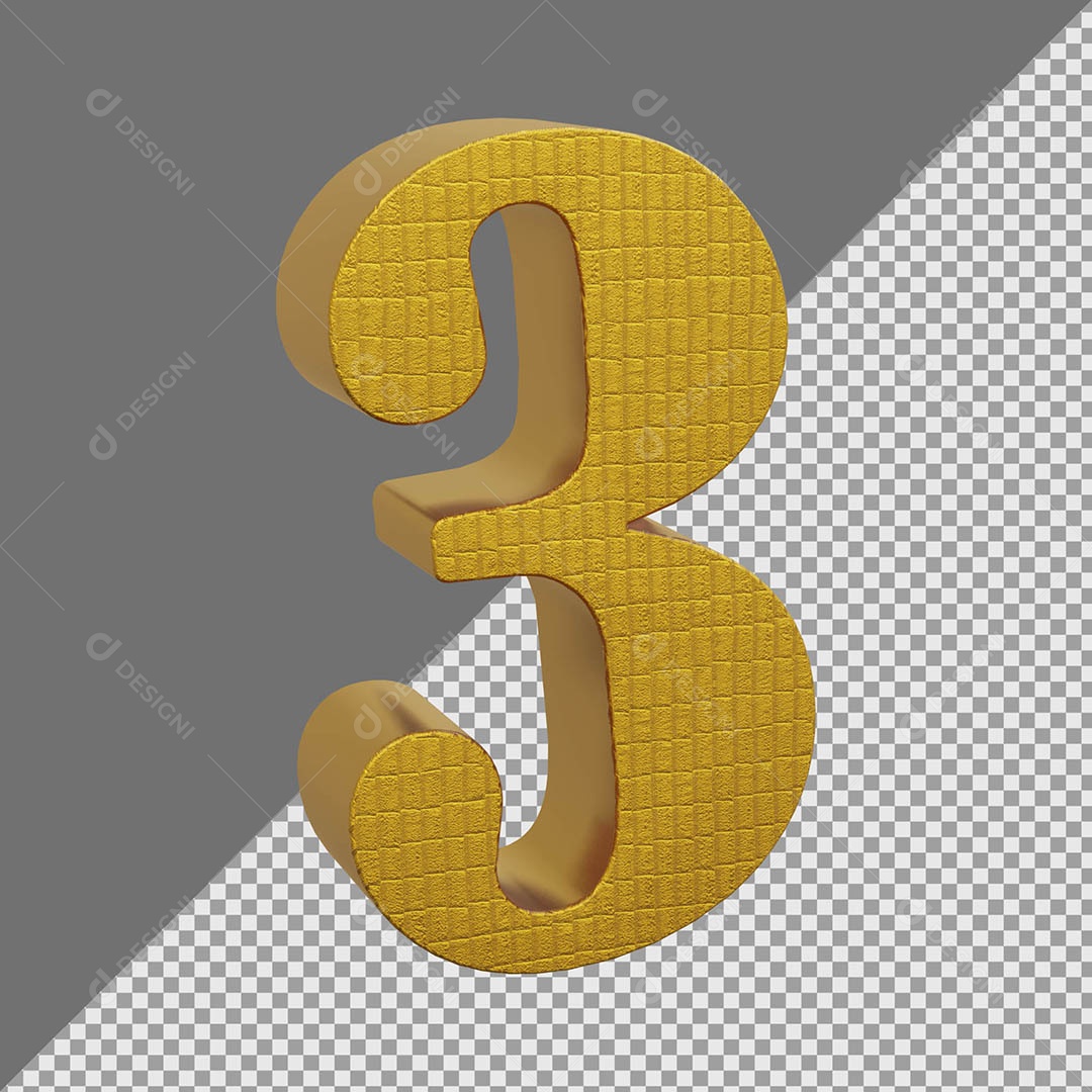 Número 3 Dourado Elemento 3D Para composição PSD