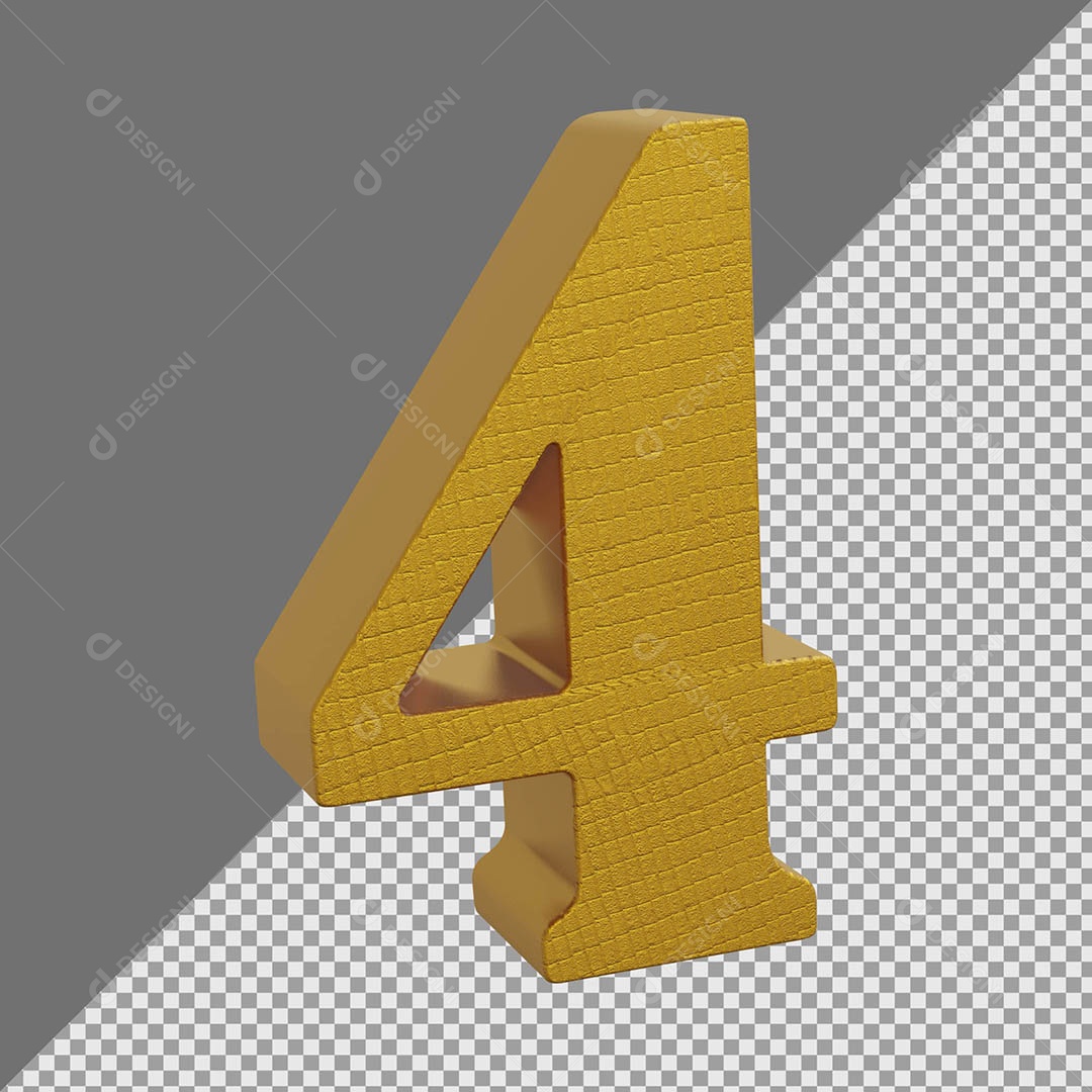 Número 4 Dourado Elemento 3D Para composição PSD