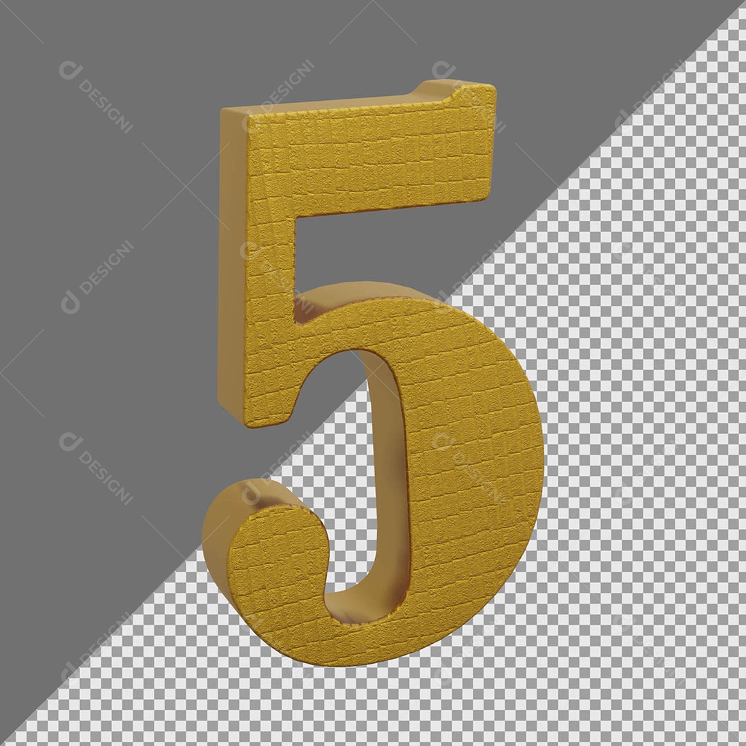 Número 5 Dourado Elemento 3D Para composição PSD