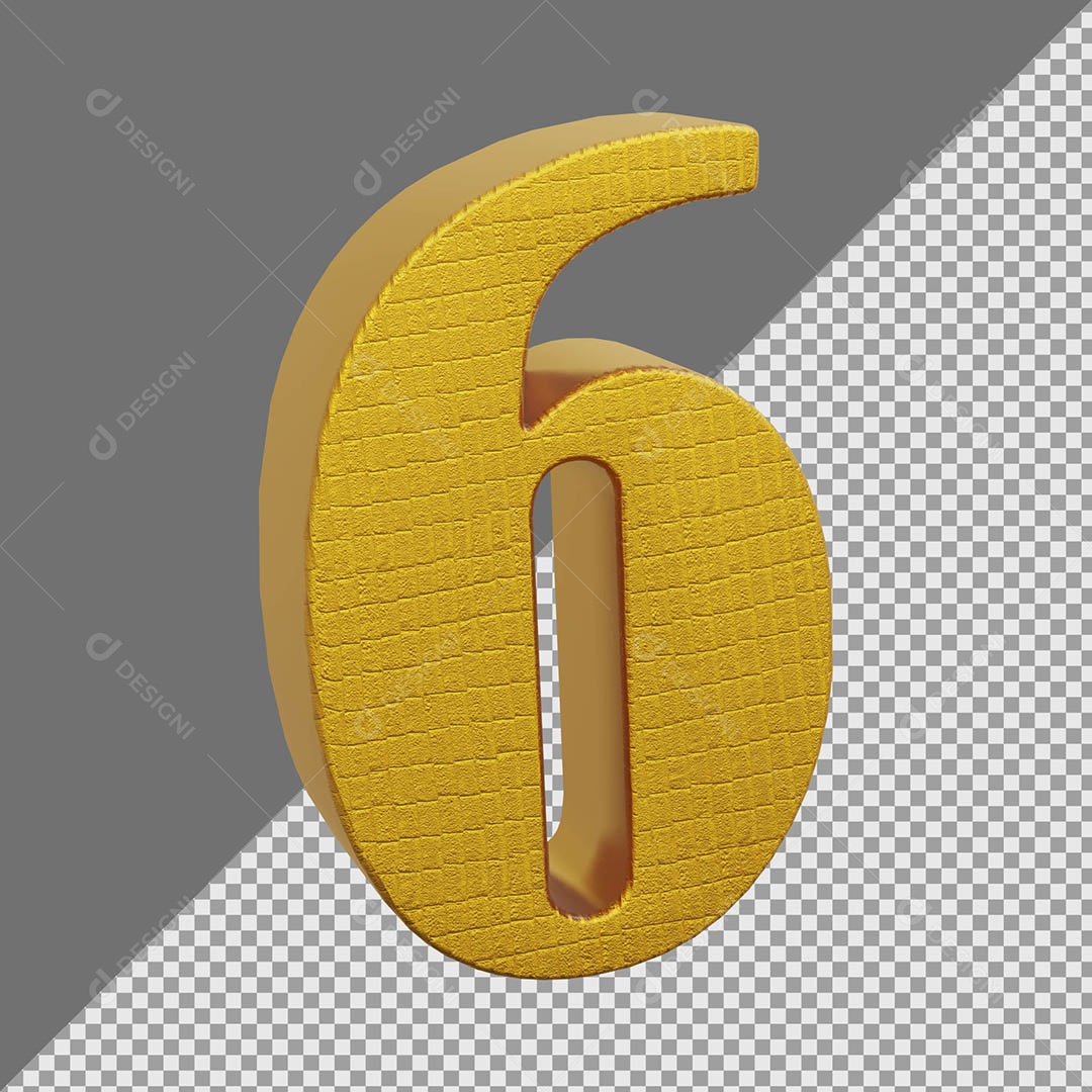 Número 6 Dourado Elemento 3D Para composição PSD