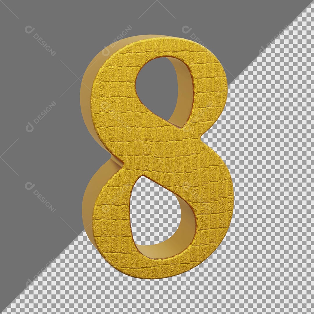 Número 8 Dourado Elemento 3D Para composição PSD