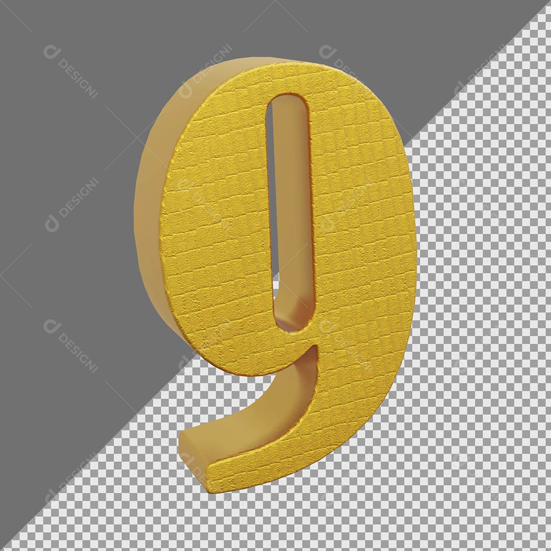 Número 9 Dourado Elemento 3D Para composição PSD