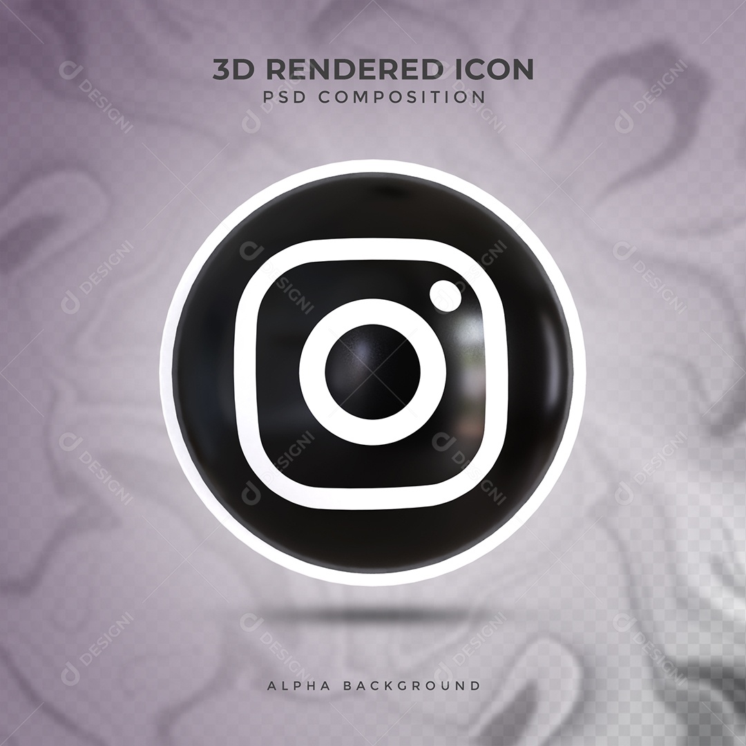 Instagram Ícone 3D preto e branco Para Composição PSD