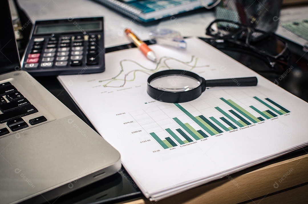 Finanças empresariais, contabilidade, estatística e conceito de pesquisa analítica