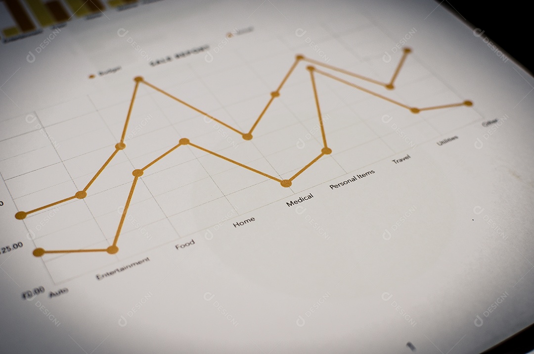 Papel gráfico financeiro na mesa -filtro vintage.