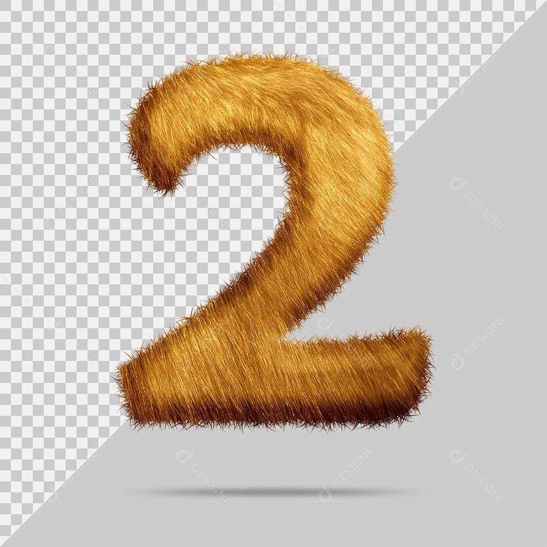 Número 2 com pelo Marrom Ilustração 3D PSD