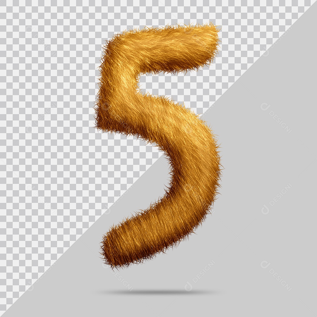 Número 5 com pelo Marrom Ilustração 3D PSD
