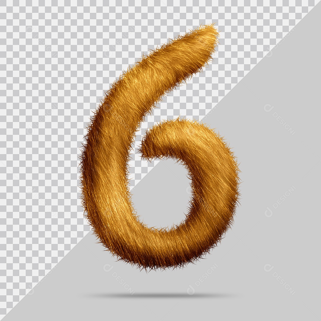Número 6 com pelo Marrom Ilustração 3D PSD