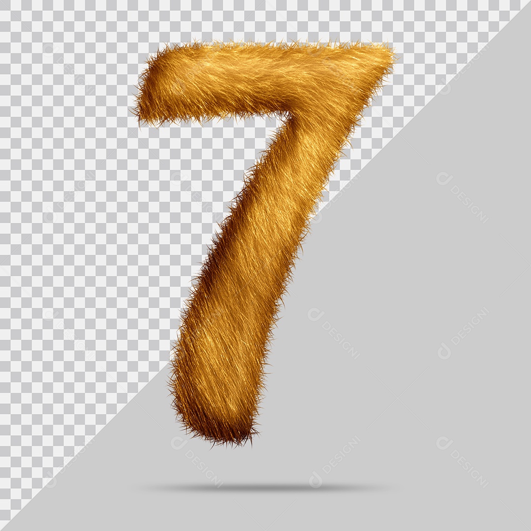 Número 7 com pelo Marrom Ilustração 3D PSD