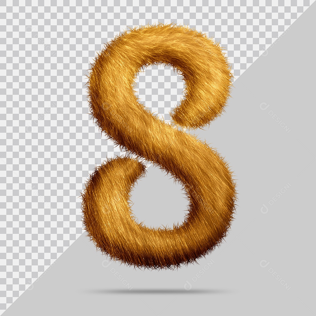 Número 8 com pelo Marrom Ilustração 3D PSD