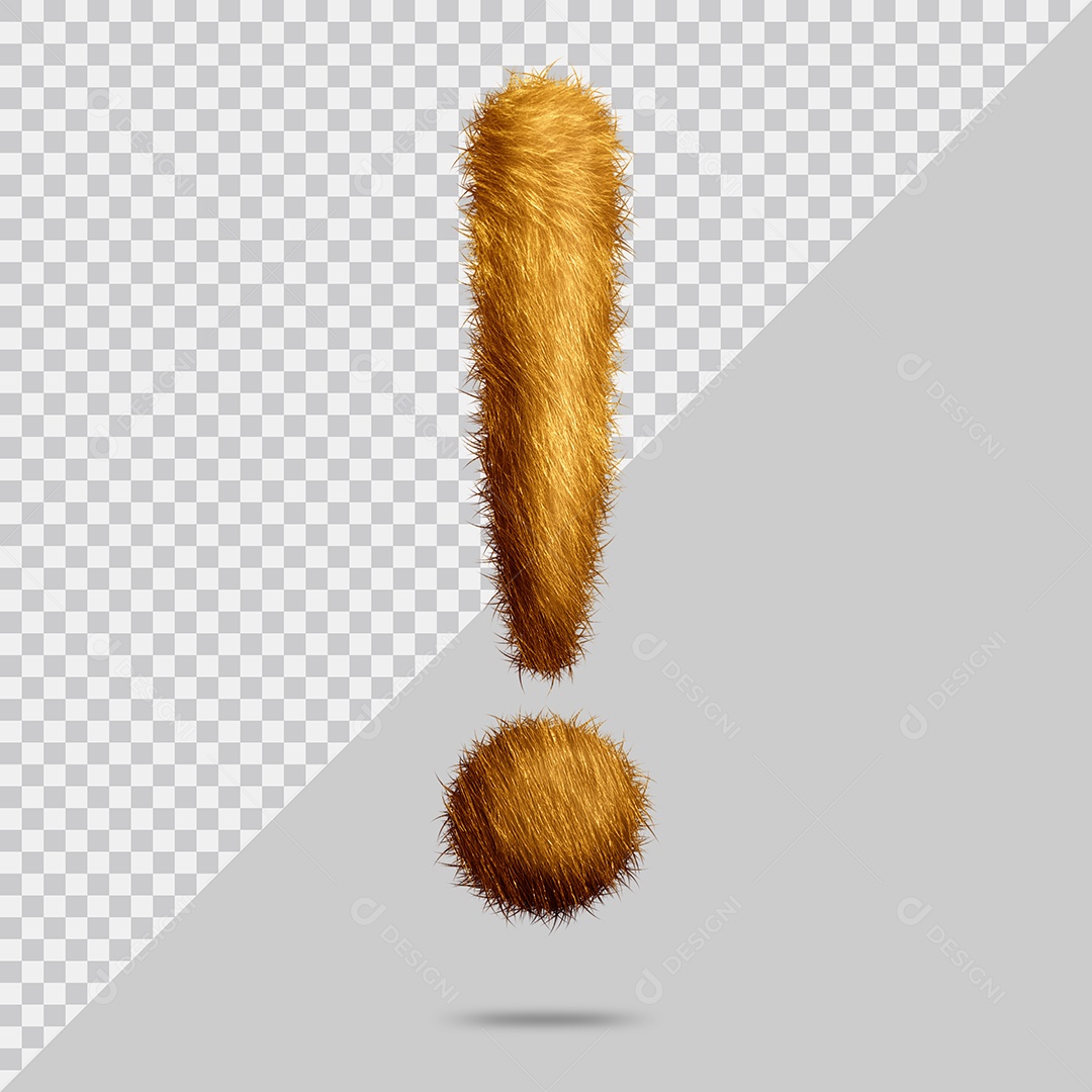 Símbolo de Ponto de Exclamação com pelo Marrom Ilustração 3D PSD