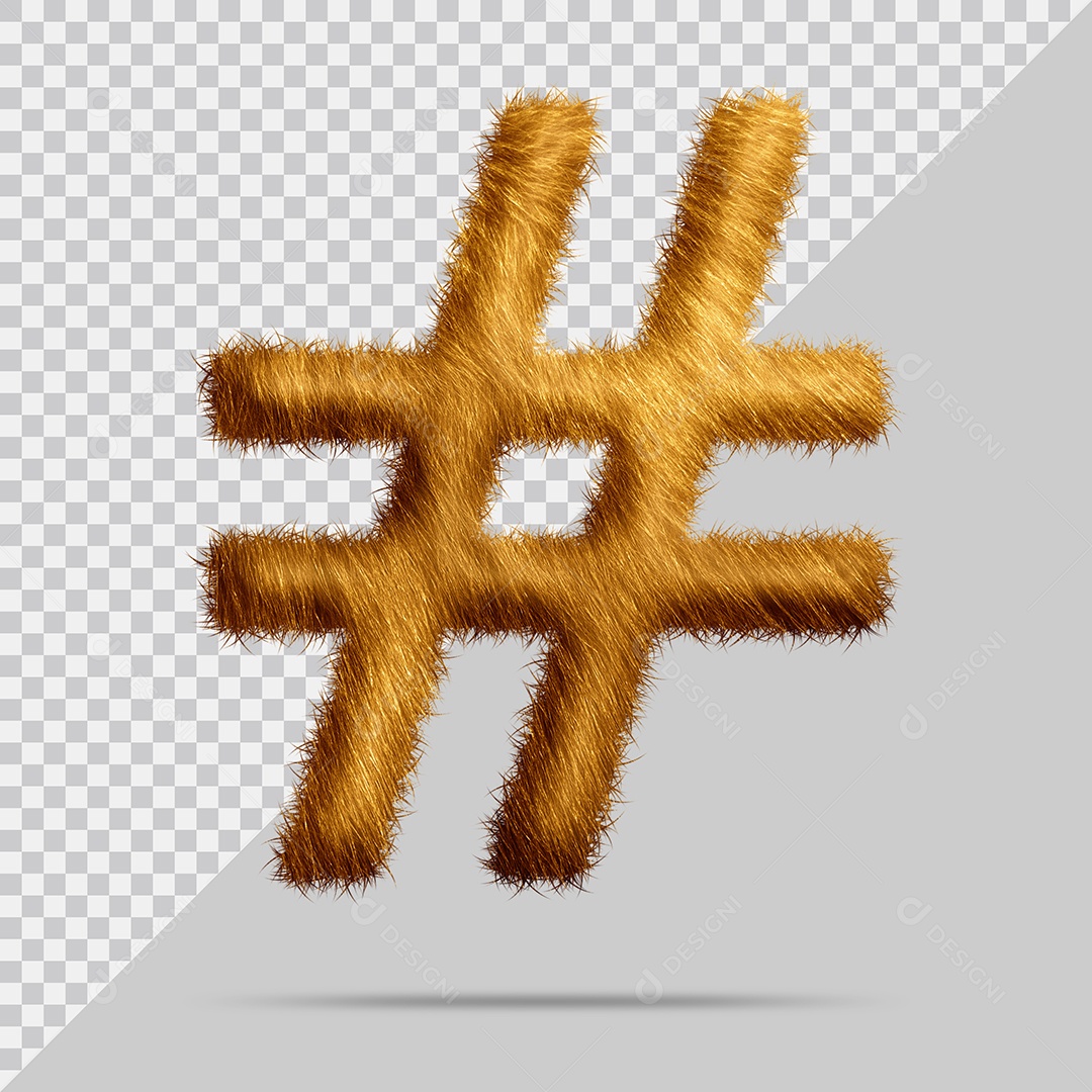 Símbolo de Hashtag com pelo Marrom Ilustração 3D PSD
