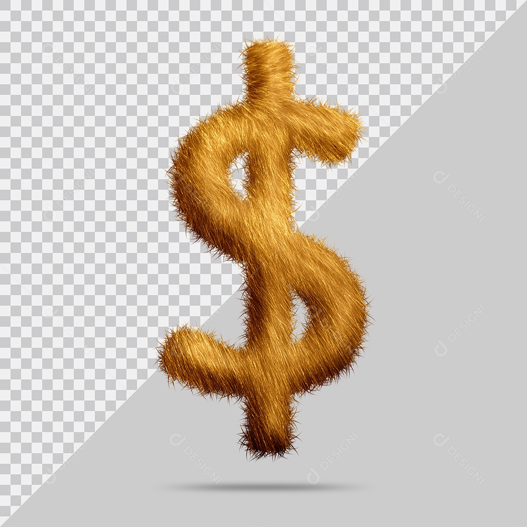 Símbolo do dólar com pelo Marrom Pintada Ilustração 3D PSD