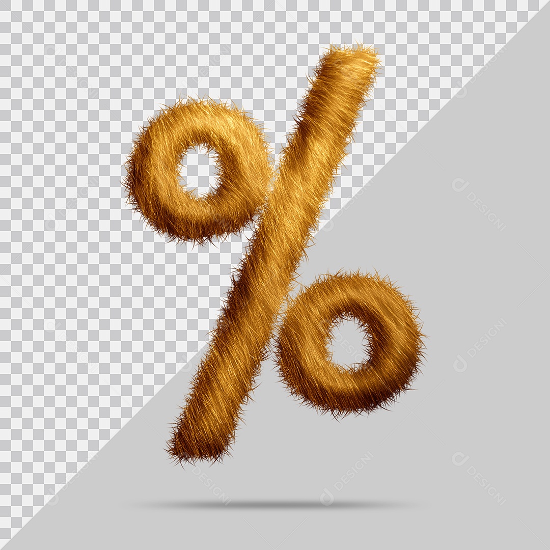 Símbolo de Porcentagem com pelo Marrom Ilustração 3D PSD