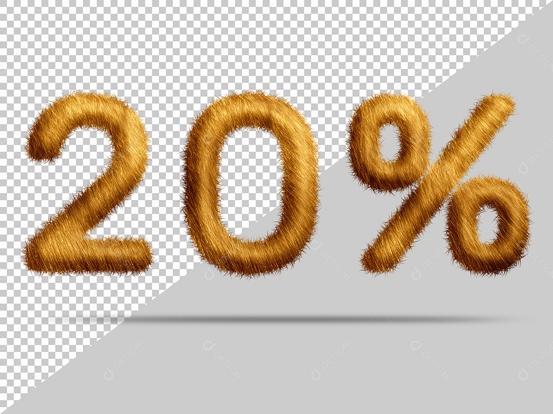Número 20% por cento com pele Marrom Ilustração 3D PSD