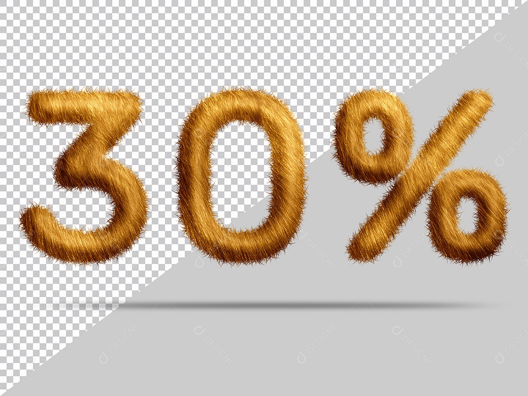 Número 30% por cento com pele Marrom Ilustração 3D PSD