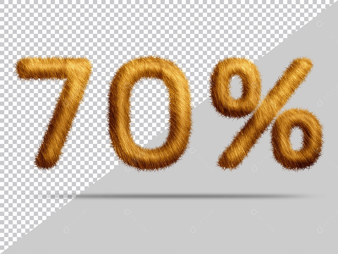 Número 70% por cento com pele Marrom Ilustração 3D PSD
