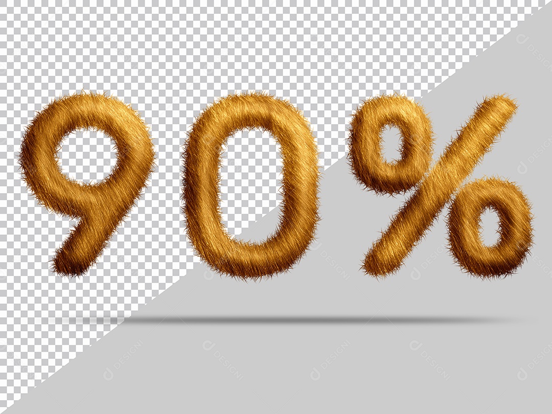 Número 90% por cento com pele Marrom Ilustração 3D PSD