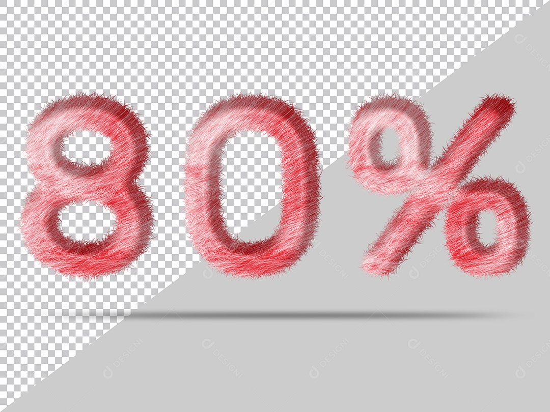 Número 80% por cento com pele Vermelho Pintada Ilustração 3D PSD