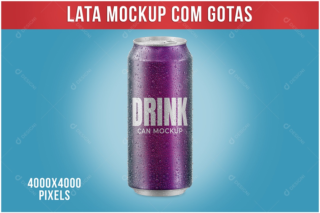 Lata Mockup Bebida PSD com Gotas 473ML