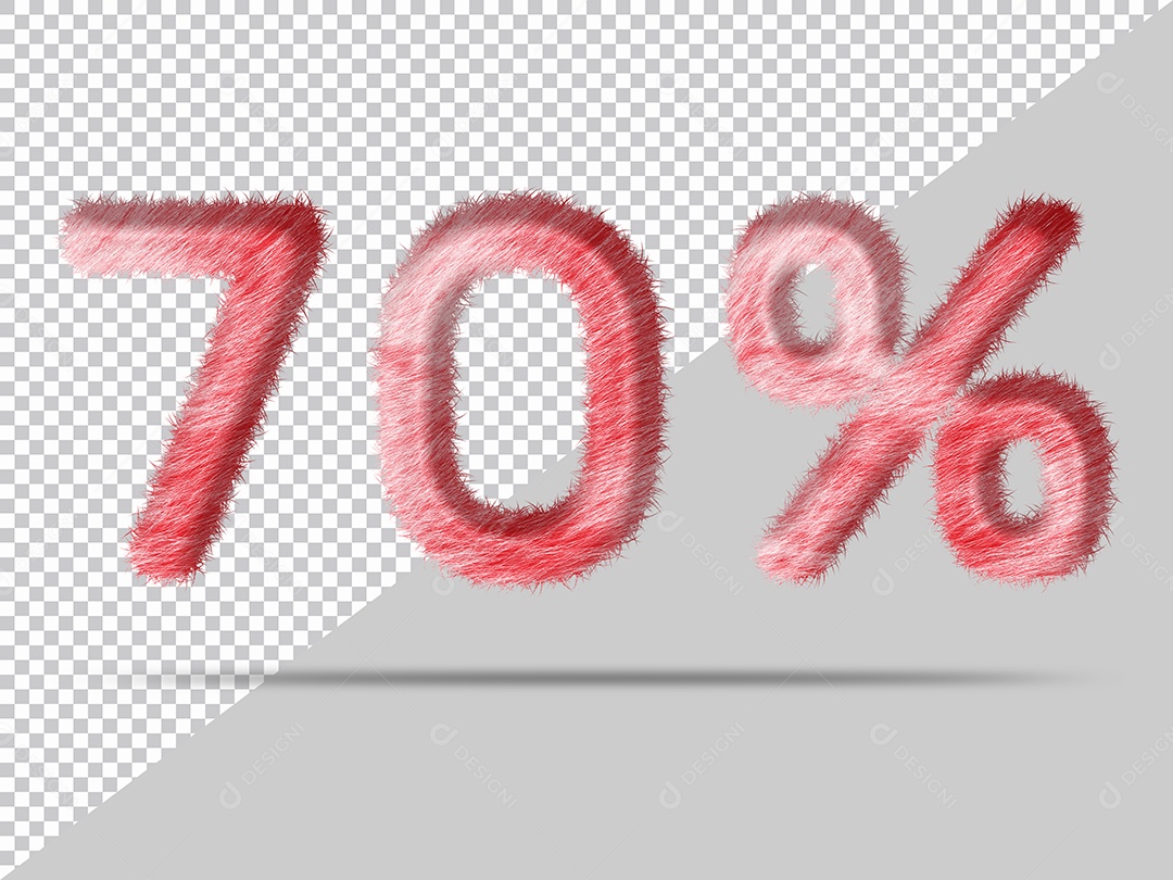 Número 70% por cento com pele Vermelho Pintada Ilustração 3D PSD