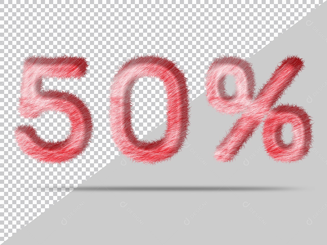 Número 50% por cento com pele Vermelho Pintada Ilustração 3D PSD