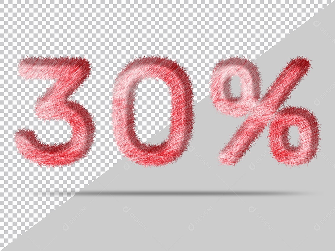 Número 30% por cento com pele Vermelho Pintada Ilustração 3D PSD