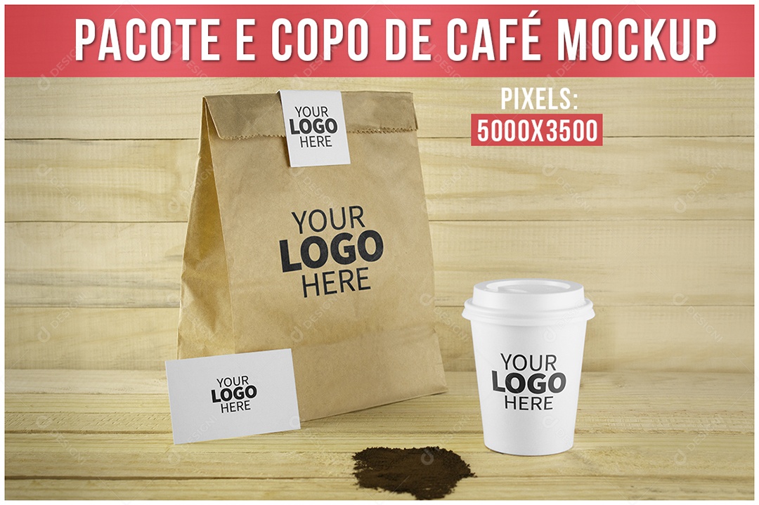 Pacote Kraft Mockup Copo Café Cartão Visita PSD