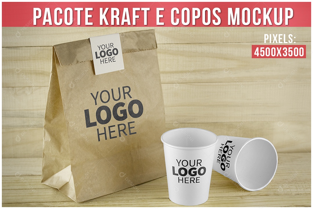 Pacote Kraft Mockup Copos PSD