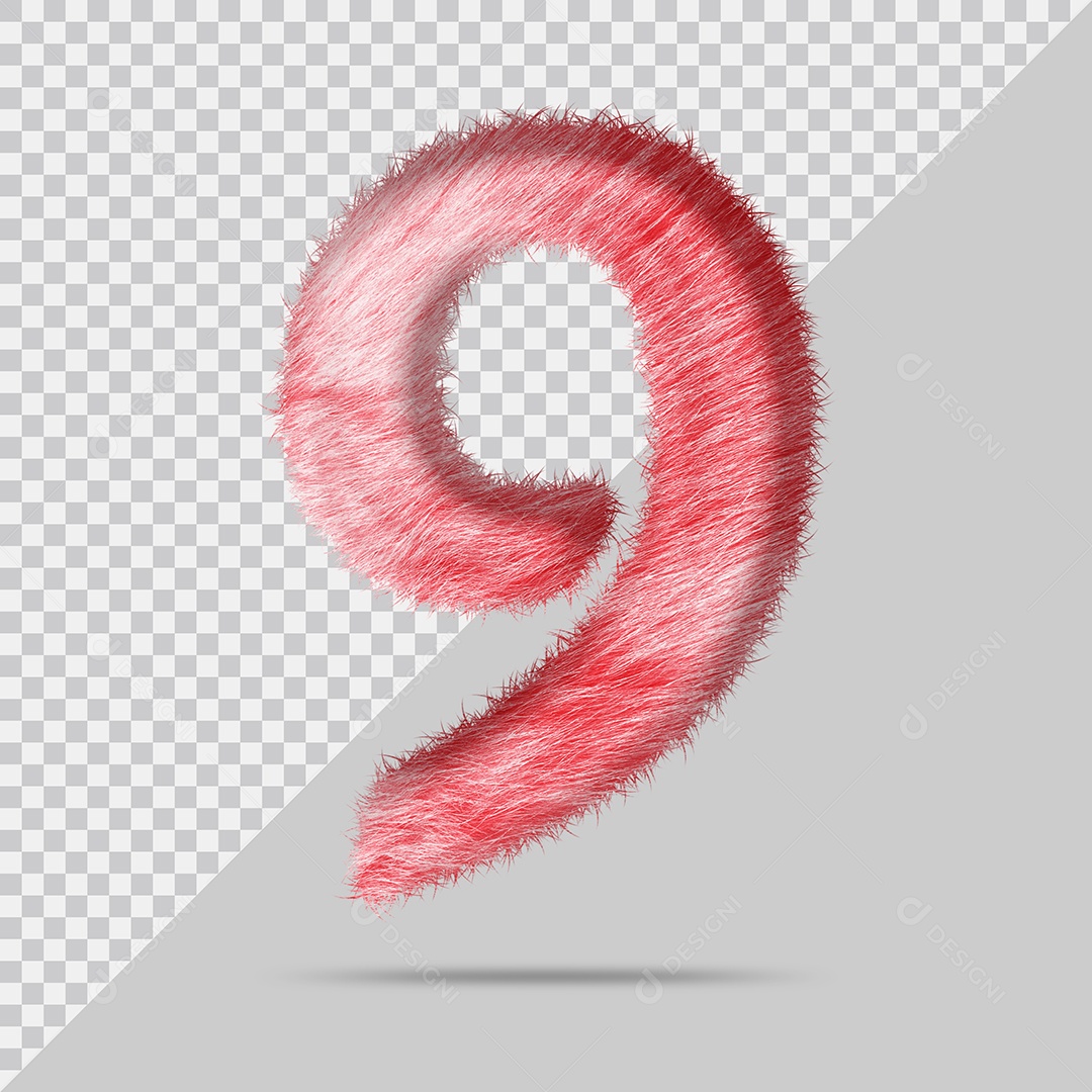 Número 9 com pele Vermelho Pintada Ilustração 3D PSD